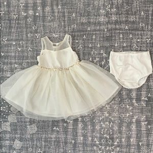 12 M baby girl beige tutu dress gold polka dots